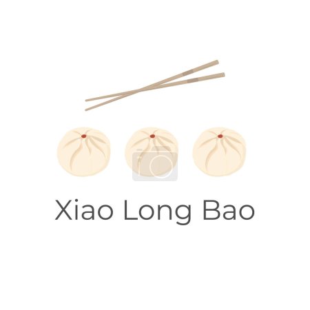 Téléchargez les illustrations : Pain farci chinois Xiao Long Bao ou shoronpou Illustration Logo avec baguettes et prêt à manger - en licence libre de droit