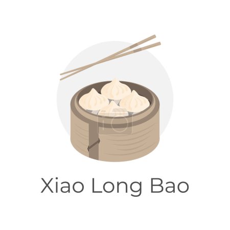 Téléchargez les illustrations : Illustration logo de boulette Xiao Long Bao ou shoronpou pain farci dans un vapeur en bambou - en licence libre de droit