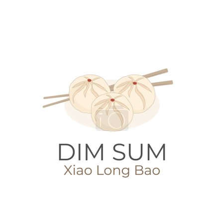 Téléchargez les illustrations : Illustration logo d'un chignon farci Dumpling Xiao Long Bao ou shoronpou avec baguettes - en licence libre de droit