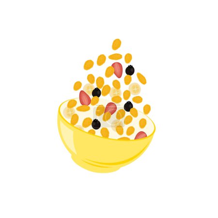 Illustration for Corn Flakes Cereal Illustration Logo with Healthy Fresh Fruits - Royalty Free Image