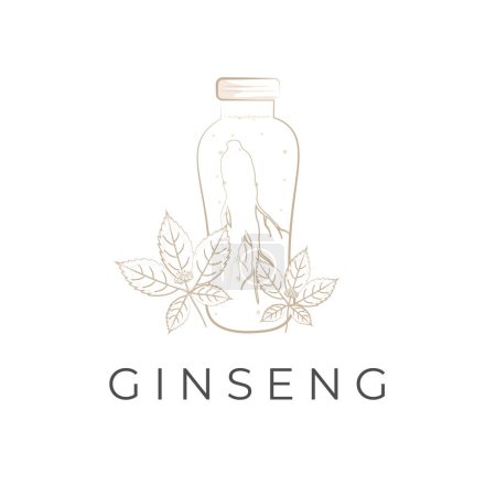 Logo d'illustration de dessin animé Ginseng Root Line Art
