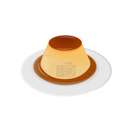 Téléchargez les illustrations : Purin Japanese Custard Pudding Vector Illustration Logo sur une assiette - en licence libre de droit