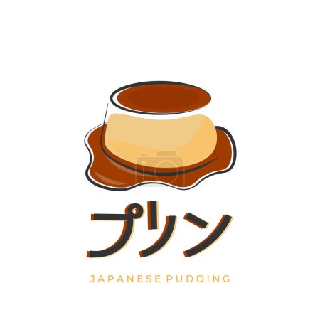 Téléchargez les illustrations : Délicieux Purin Pouding à la crème japonaise Illustration Logo - en licence libre de droit