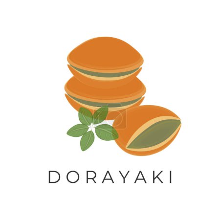 Téléchargez les illustrations : Dorayaki japonais crêpe illustration logo avec thé vert Matcha saveur remplissage - en licence libre de droit