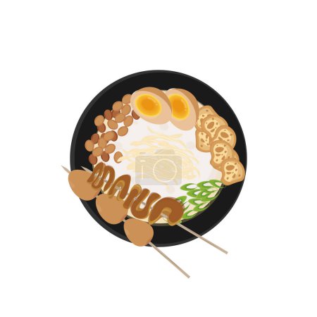 Illustration for Chicken Porridge Or Bubur Ayam Vector Illustration Logo with Quail Egg Satay - Royalty Free Image