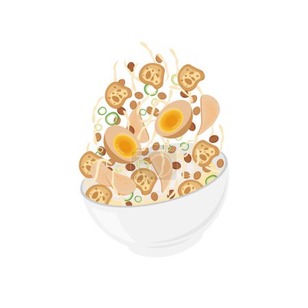 Ilustración de Logotipo de la ilustración del vector de la papilla de Bubur Ayam o del pollo con el huevo y las galletas saladas - Imagen libre de derechos