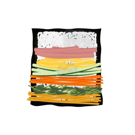 Logo Illustration of Gimbap or Kimbap Nori and Rolled Rice with Vegetable Filling