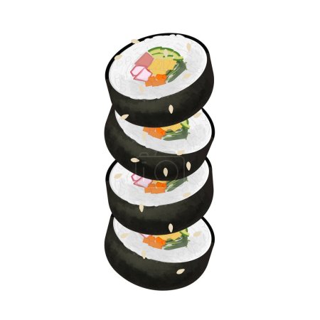 Illustration for Korean Sushi Gimbap Or Kimbap Illustration Logo - Royalty Free Image