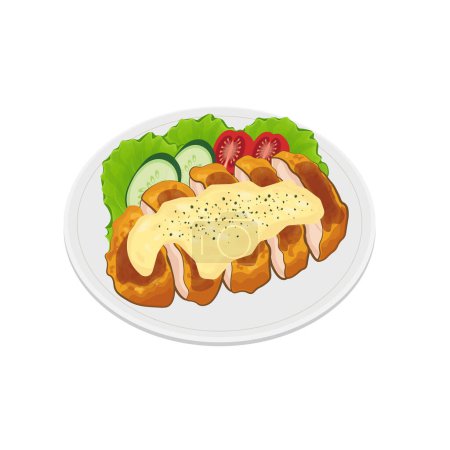 Illustration for Japanese Chicken Nanban Vector Illustration Logo with Fresh vegetables - Royalty Free Image