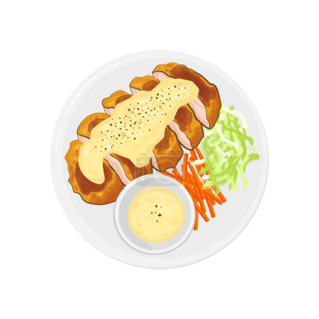 Illustration for Logo Illustration of Chicken Nanban with Tartar Sauce and Fresh Vegetables - Royalty Free Image