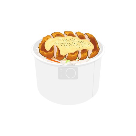 Illustration for Chicken Nanban or katsu Vector Illustration Logo in a Paper Bowl - Royalty Free Image