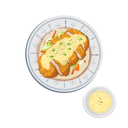 Illustration for Logo Illustration of Japanese Food Chicken nanban with Added Tartar Sauce - Royalty Free Image