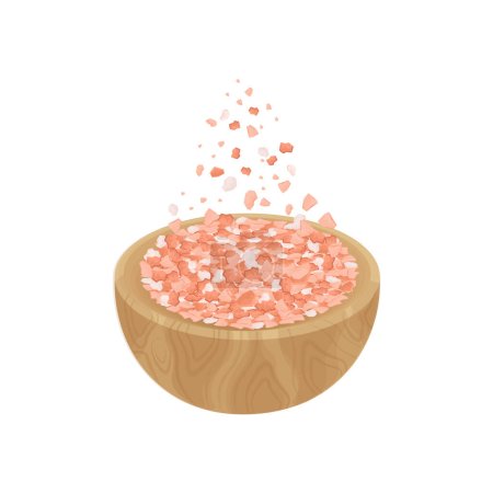 Illustration for Logo illustration of Himalayan salt or pink salt in a wooden bowl - Royalty Free Image