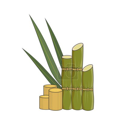 Illustration for Cartoon Illustration Logo of Peeled and Whole Sugarcane - Royalty Free Image