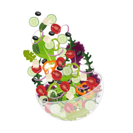 Téléchargez les illustrations : Aliments sains salade jetée Illustration Logo - en licence libre de droit