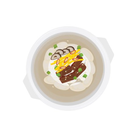 Téléchargez les illustrations : Logo Illustration de la soupe de gâteau de riz coréen Tteokguk avec garniture de viande et d'œufs - en licence libre de droit