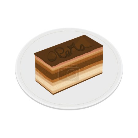 Illustration for Logo Illustration of a piece opera cake on a plate - Royalty Free Image