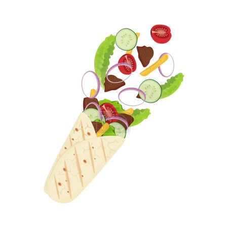 Illustration for Logo illustration of shawarma with levitation vegetable filling - Royalty Free Image