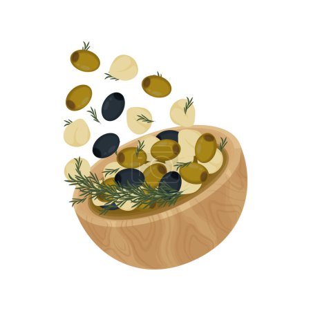 Illustration for Vector illustration of Garlic Herb Marinated Mozzarella with Kalamata Olive - Royalty Free Image