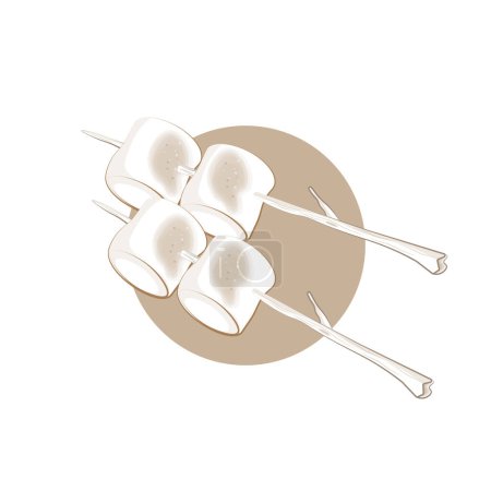 Téléchargez les illustrations : Logo Illustration vectorielle de guimauves rôties avec un bâton de bois - en licence libre de droit