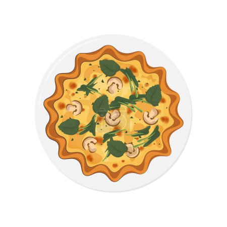 Illustration for Top View Vegetable Quiche With Spinach and Mushrooms Vector Illustration Logo - Royalty Free Image