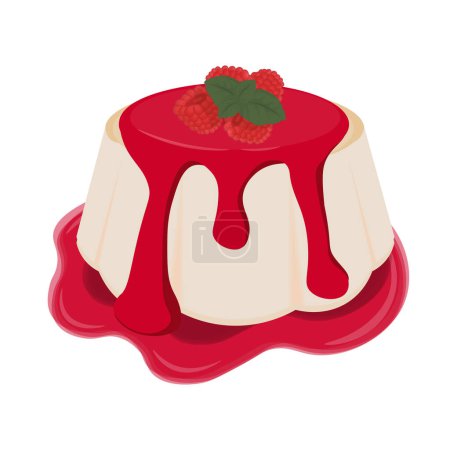 Illustration for Logo illustration Panna cotta with raspberry syrup or strawberry jam - Royalty Free Image