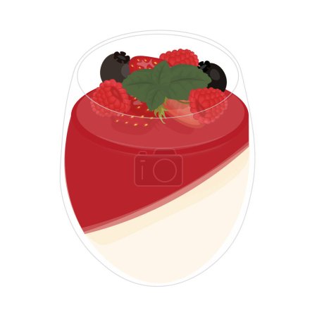Illustration for Logo Illustration Panna cotta with strawberry in a glass jars - Royalty Free Image