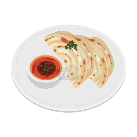 Pain plat Parotta Paratha ou Canai avec logo illustration vectorielle au curry