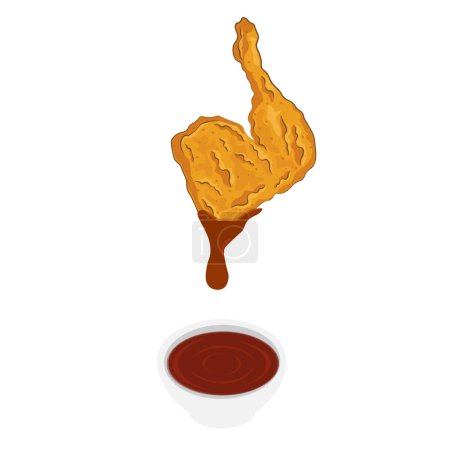 Téléchargez les illustrations : Illustration vectorielle de logo de poulet frit trempé dans la sauce - en licence libre de droit