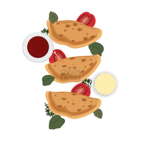 Logo de ilustración vectorial Deliciosa pizza Calzone o pizza plegada