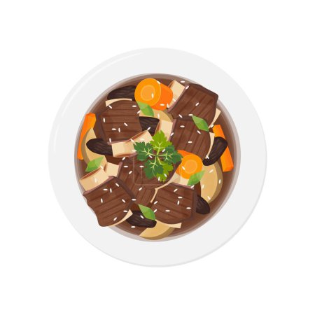 Top view Korean food Galbi jjim Braised Short Ribs vector illustration logo