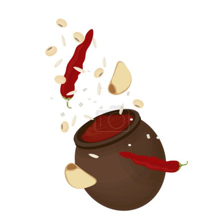 Levitation Korean traditional fermented sauce Gochujang vector illustration logo