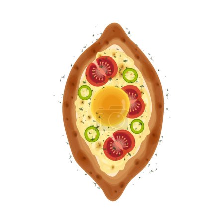 Khachapuri vector illustration logo with egg and vegetable topping