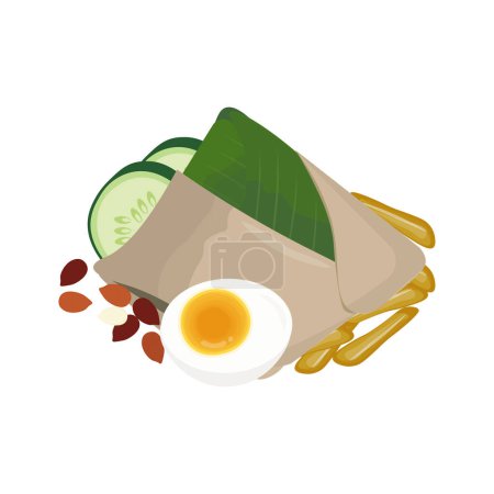 Illustration for Vector illustration logo of Nasi Lemak wrapper with separate side dishes - Royalty Free Image
