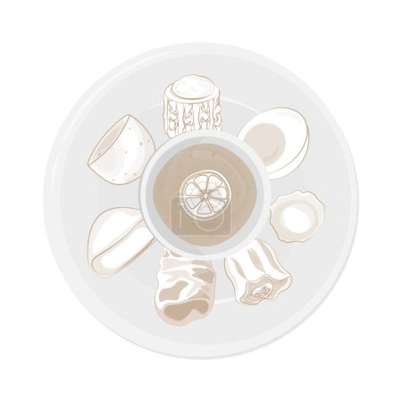 Logotipo de ilustración vectorial de albóndigas de Siomay de arte con salsa de maní separada