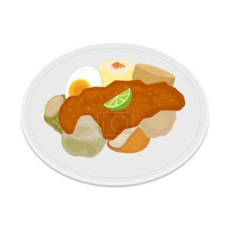 Logo illustration vector Delicious Siomay dumplings with peanut sauce