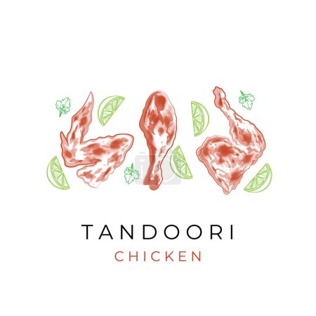 Vector illustration logoSimple line art Indian food chicken tandoori or Chicken Tikka