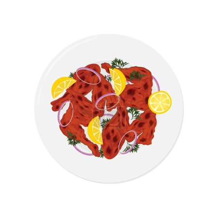 Vector illustration logo ready to eat Indian food chicken tandoori or Chicken Tikka