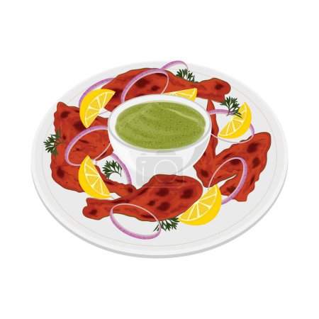 Vector illustration logo Delicious Indian food chicken tandoori or Chicken Tikka