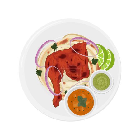 Vector illustration logo Indian spicy food chicken tandoori or Chicken Tikka