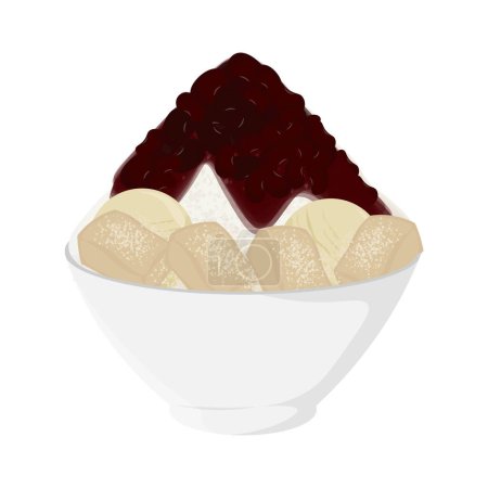 Vector illustration Logo red bean bingsu or pat bingsoo with Rice cake topping 
