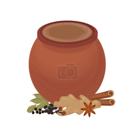 Illustration for Vector illustration logo Traditional Desi kullad tea with herbs - Royalty Free Image