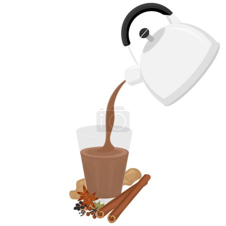 Illustration for Logo Vector illustration of Indian chai Milk tea being poured from a kettle - Royalty Free Image