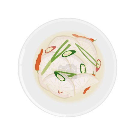 Illustration for Vector Illustration Logo Top View Korean food Dongchimi Radish Water Kimchi - Royalty Free Image