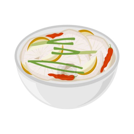 Vector Illustration Logo Dongchimi Koreanisches Rettichwasser Kimchi auf einer Schüssel 