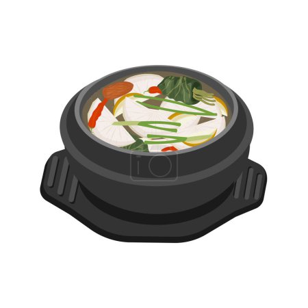 Illustration for Vector Illustration Logo Dongchimi Korean Radish Water Kimchi on a ttukbaegi - Royalty Free Image