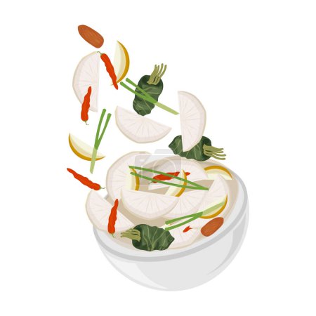 Illustration for Vector Illustration Logo Levitation Dongchimi Korean Radish Water Kimchi - Royalty Free Image