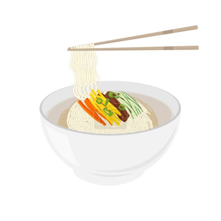 Logo Vector ilustración Corea del Sur tradicional Banquete Noodles o Janchi Guksu 