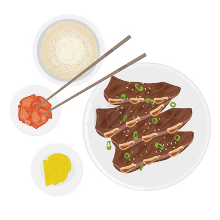 Vector Illustration Logo Korean Ribs barbecue Galbi Gui with added side dish 