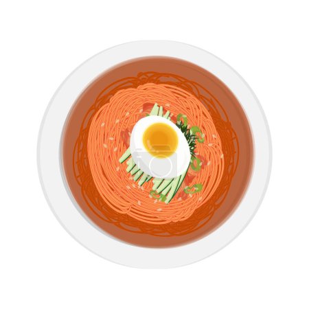 Illustration for Vector Illustration logo Top View Bibim Guksu korean spicy cold noodles - Royalty Free Image